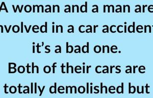 A woman and a man had a car accident.