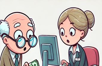 An old man went to a bank to withdraw money.