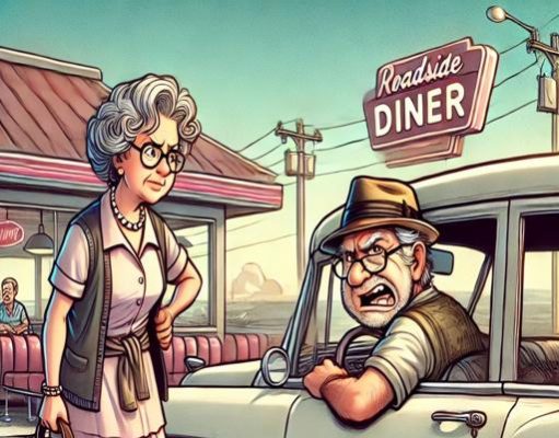 While on a road trip, an elderly couple decided to stop at a roadside diner for lunch.