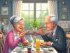 An elderly couple was enjoying breakfast on a peaceful morning