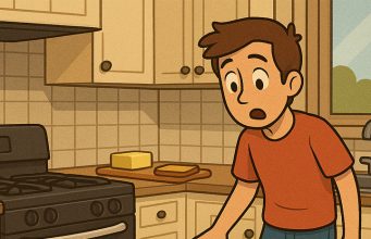 Murphy drops some buttered toast on the kitchen floor