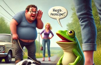 A family is driving along on holiday when a frog suddenly hops onto the road.