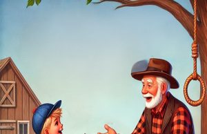 Grandpa sat in his favorite rocking chair, his young grandson perched on the floor at his feet