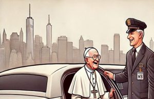 An elderly Pope arrives in New York and is picked up at the airport by a limousine