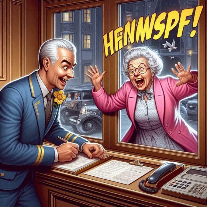 An elderly lady came running toward the front desk