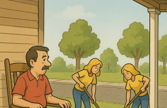 A man notices two blondes working on the road