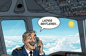 An airplane pilot was welcoming the passengers