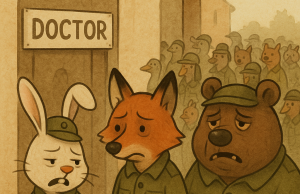 A rabbit, a fox and a bear have to enroll in the army