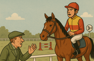 A champion jockey is about to enter an important race on a new horse.