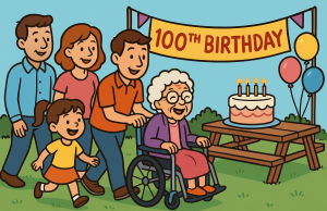 The family wheeled Grandma out on the lawn