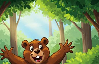 A bear is chasing a squirrel in the woods.
