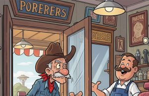 An old cowboy walks into the barbershop
