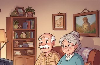 Grandpa and grandma were watching the television