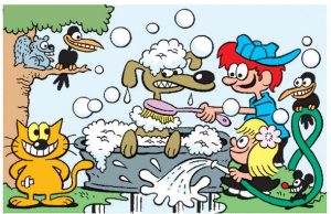 Dog taking a bath: Find 6 Differences