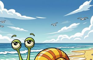 A snail was moving along the beach