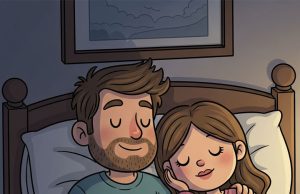 A husband and wife are in bed.