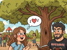 A woman is walking through the park