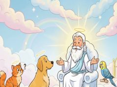 A golden retriever, a parakeet, and a cat.