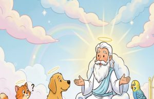 A golden retriever, a parakeet, and a cat.