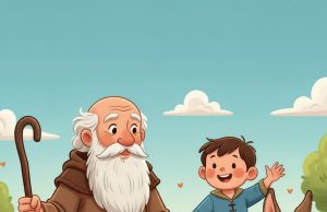 An old man, a boy, and a donkey