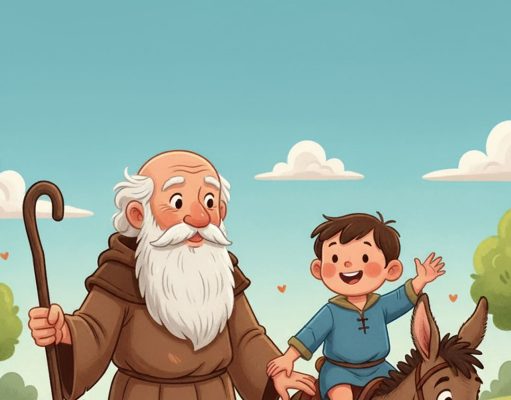 An old man, a boy, and a donkey