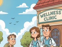 Two doctors are in front of their clinic